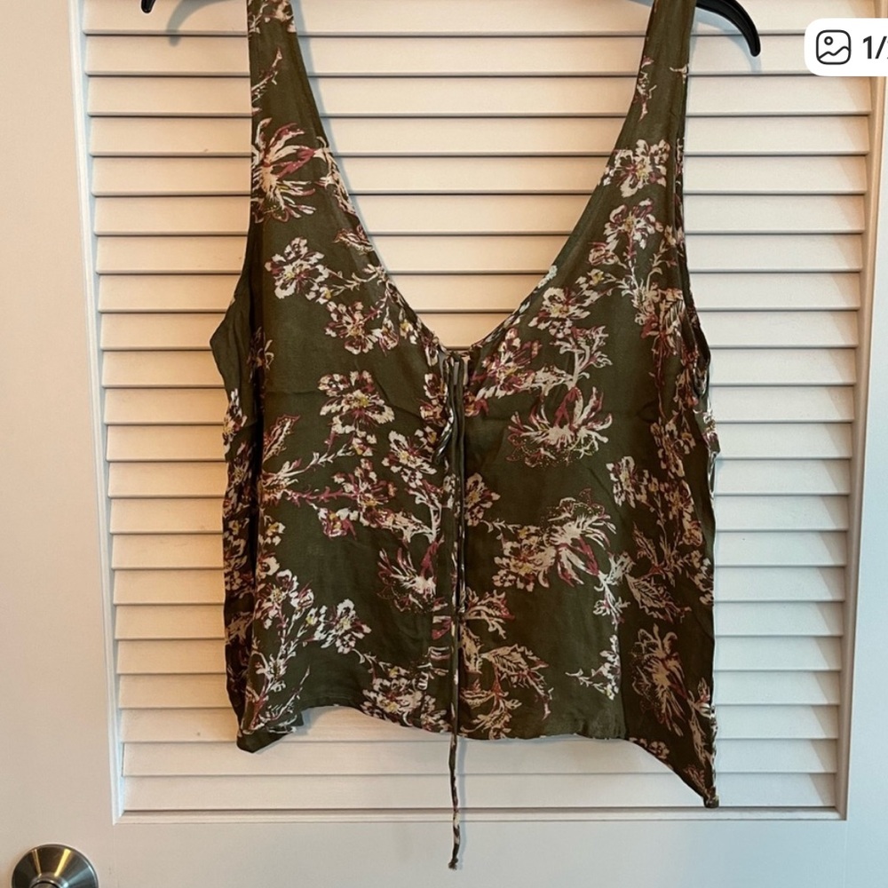 Free People Floral Green Soft Tank Top
